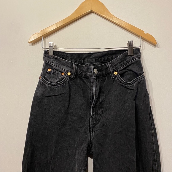 Weekday Rail Mid Rise Loose Baggy Fit Wide Leg Black Jeans Size 25 - Picture 2 of 4